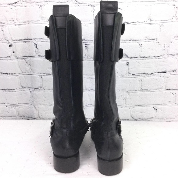 Claudia Ciuti Women's Buckles Chain Link Block Heel Black Leather Calf Boot 7.5 - Picture 3 of 15